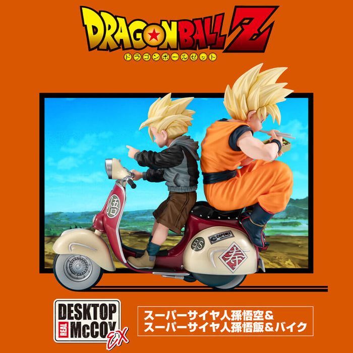 DRAGON BALL Z - FIGURINE SON GOKU SSJ & SON GOHAN SSJ & BIKE DESKTOP REAL McCOY EX