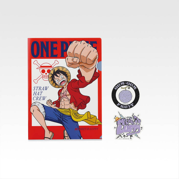 ICHIBAN KUJI ONE PIECE LA LEY INQUEBRANTABLE - LOTE COMPLETO DE CARPETA TRANSPARENTE + PEGATINAS